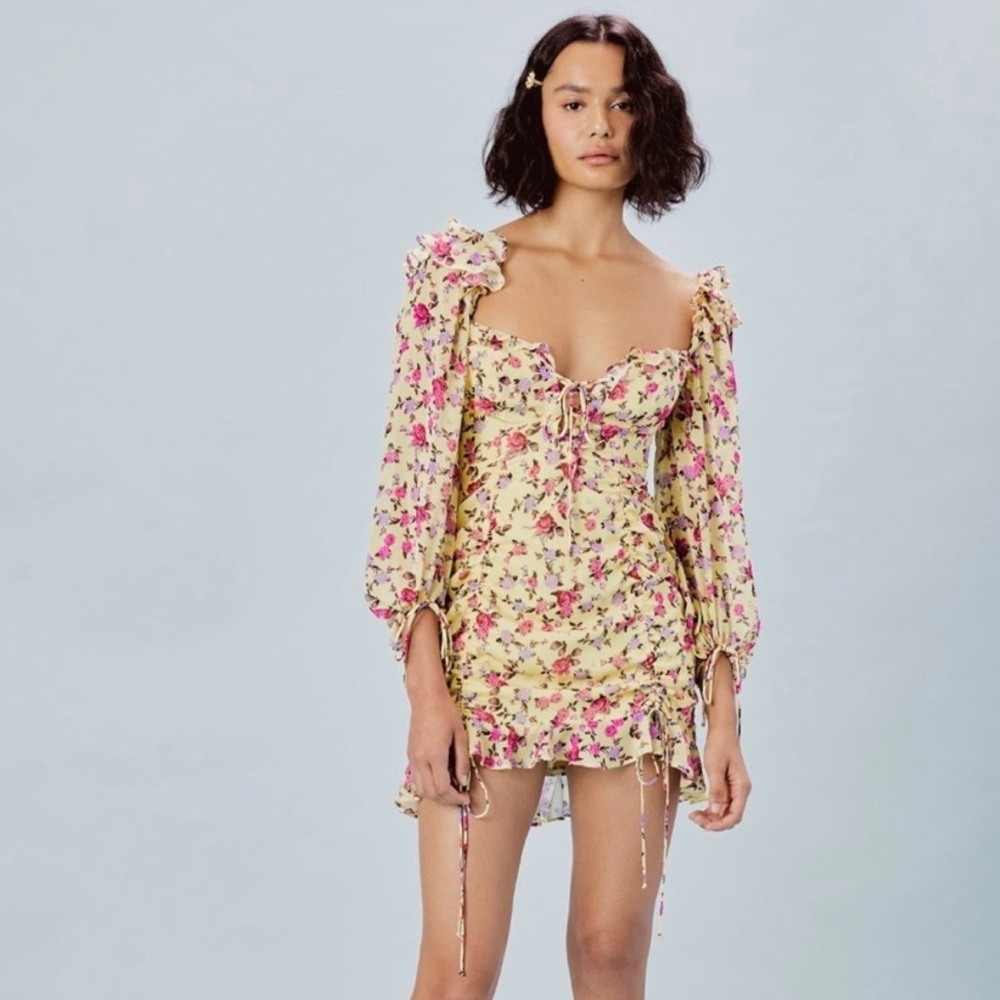 For Love & Lemons dress Beaumont Mini in yellow floral sz S